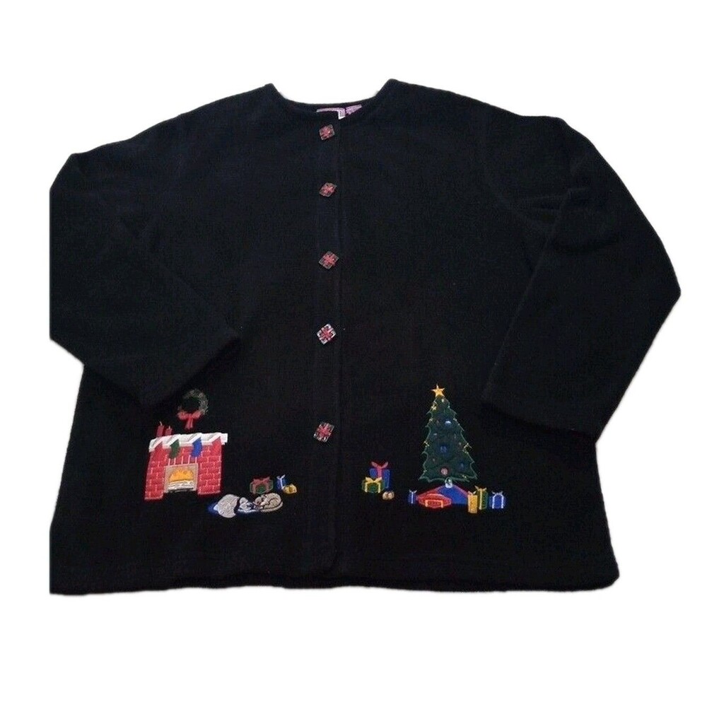 Premier International Christmas Fleece Cardigan Xl Black Ugly Sweater Gift Butto View 2